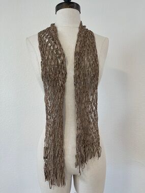 Emporio Armani Beige Taupe Open-Weave Leather Fringe Scarf Unisex